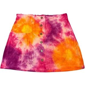 Orange and Pink A-Line Mini Skirt for Casual Wear